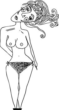 Sketch of woman in bikini bottoms. Vector image, drawn by hand.