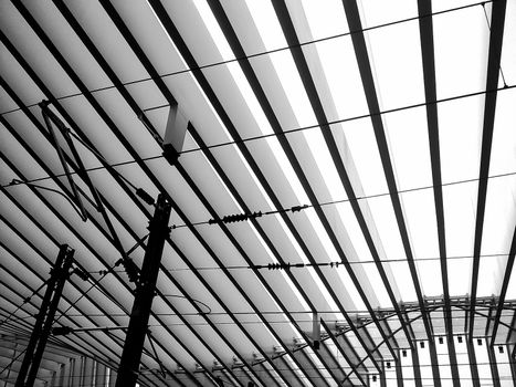 black and white architectural detail in a station