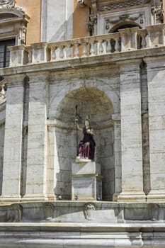 Fontana della Dea Roma in the Piazza del Campidoglio on top of the Capitoline Hill in Rome, Italy.