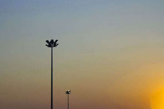 Light Post With Blue Sky Background and multi light on everning