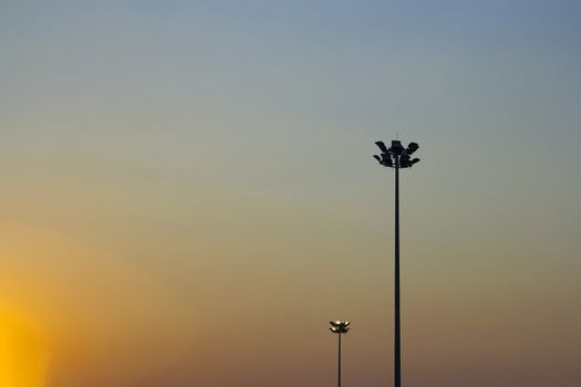 Light Post With Blue Sky Background and multi light on everning