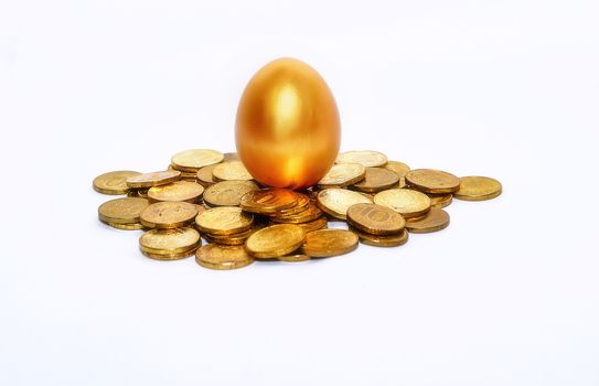 Gold coins and golden eggs, the concept of financial growth.