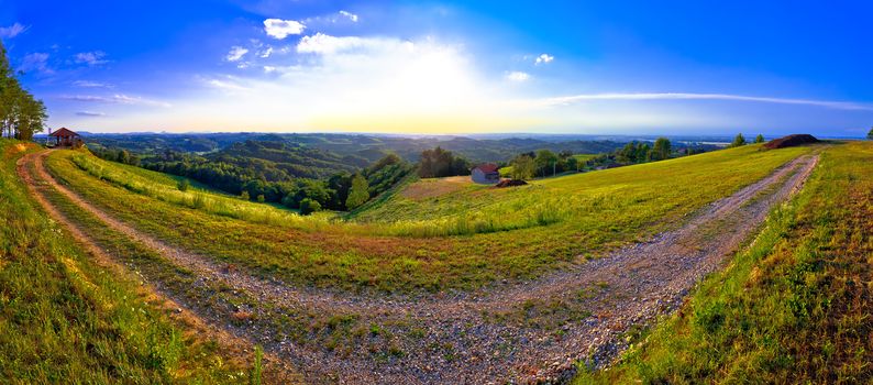 Green landscape of Medjimurje region panoramic view from hill, northern Croatia