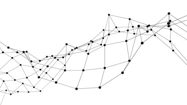 Concept of Network. Internet communication of lines, polygons and dots. 3d illustration.