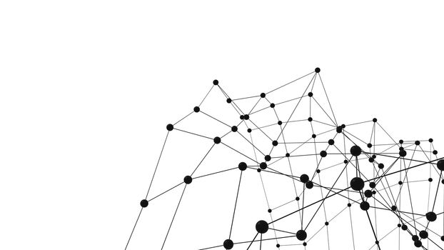 Concept of Network. Internet communication of lines, polygons and dots. 3d illustration.