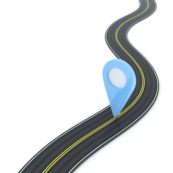 3d illustration of a winding road with point of interest