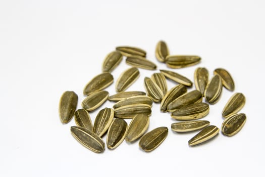 Sunflower seeds on a white background