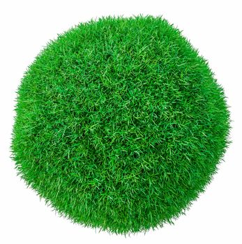 Green grass ball. Isolated on white. 3D illustration