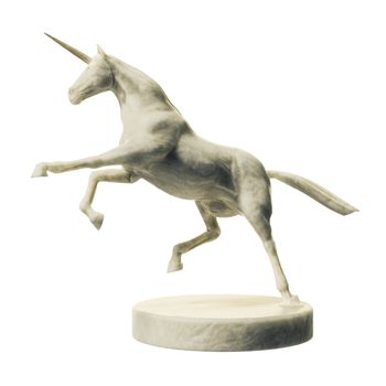 3d illustration of a beautyful marble unicorn figure isolated on white background