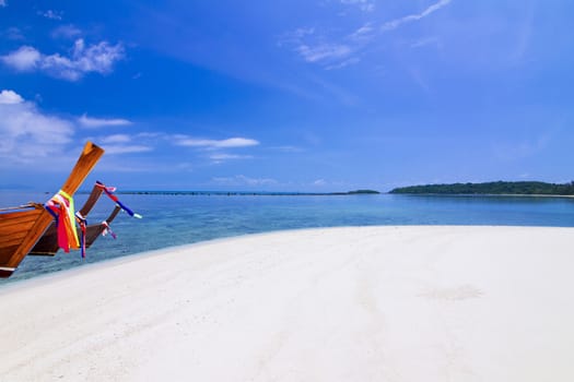 Amazing view of beautiful beach with traditional thailand longtale boat. Location: Bamboo island Krabi province Thailand Andaman Sea. Artistic picture. Beauty world.