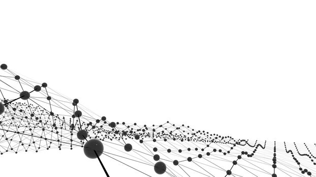 Concept of Network. Internet communication of lines, polygons and dots. 3d illustration.