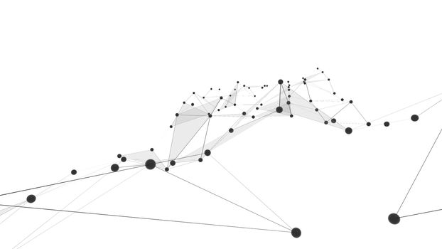 Concept of Network. Internet communication of lines, polygons and dots. 3d illustration.