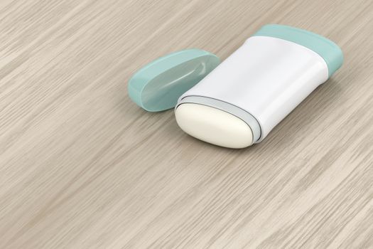 Antiperspirant deodorant stick on wood background