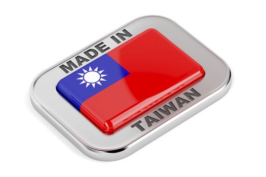Made in Taiwan silver badge on white background