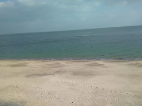 White sand beach and blue sky.Snow White Sand on the Black Sea.