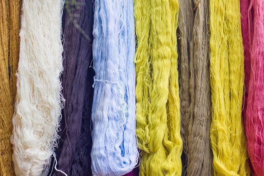 Colorful Of Silk Threads, Fabric Dyeing, Cotton Stained By Natural Subject