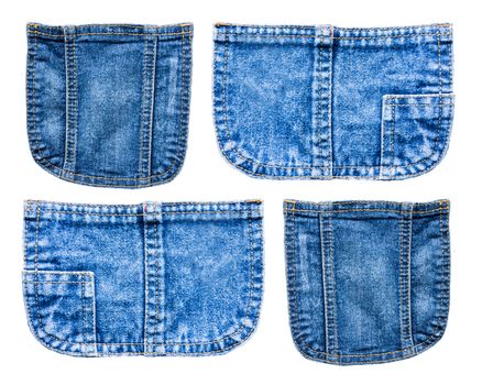 collection of Denim blue jeans pocket isolated on white background