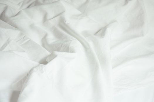 White Pillow On Bed And With Wrinkle Messy Blanket In Bedroom, From Sleeping In A Long Night Winter.