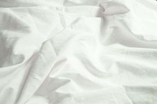 White Pillow On Bed And With Wrinkle Messy Blanket In Bedroom, From Sleeping In A Long Night Winter.