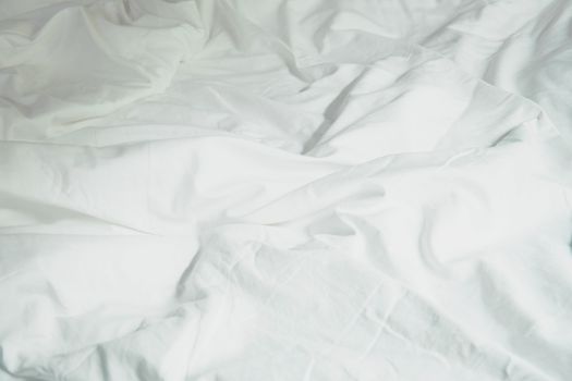 White Pillow On Bed And With Wrinkle Messy Blanket In Bedroom, From Sleeping In A Long Night Winter.