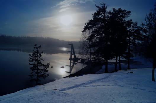 Diving tower in winter time