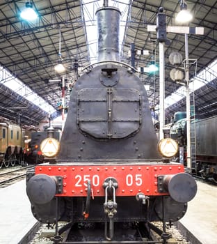 Italian steam locomotive detail, bult by the Costruzioni Elettro Meccaniche di Saronno, 1883. It was withdrawn from service in 1952, when electric engines were introduced.