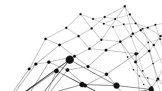 Concept of Network. Internet communication of lines, polygons and dots. 3d illustration.