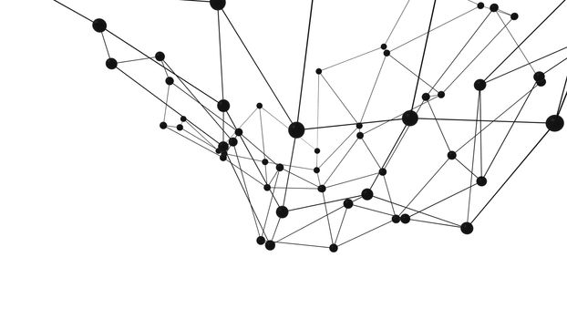 Concept of Network. Internet communication of lines, polygons and dots. 3d illustration.