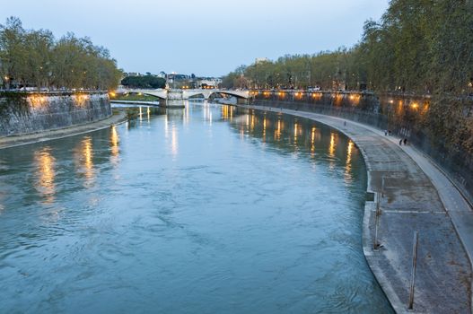  Lungotevere , The Tiber river at the dust in the city of Rome, Italy