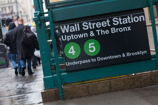 Wall street subway station in New York City, NY, USA.