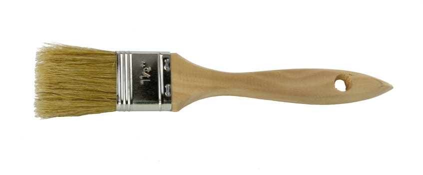 Wooden handled paint brush lying on the side