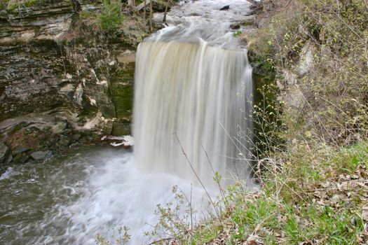A time exposure of the Minnesota falls shows a feathery effect.