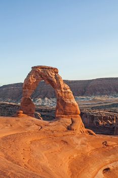 The Delicate arch in Arches National Park, Utah, USA, photographed in the late afternoon.