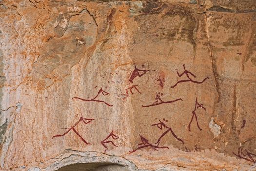 Bushman Rock Art in the "War Cave" near Injisuthi in the Drakensberg South Africa.