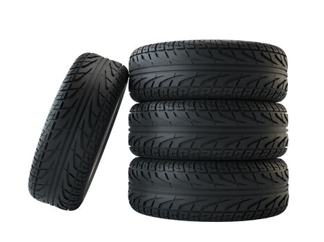 New tyres, isolated on white background. 3d illustration