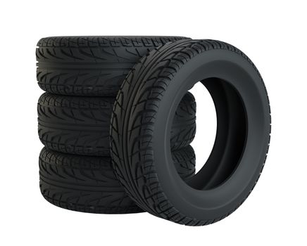 Car tires isolated on white. 3d illustration