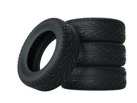 Car tires isolated on white. 3d illustration