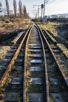 old railroad in springtime. transportation background