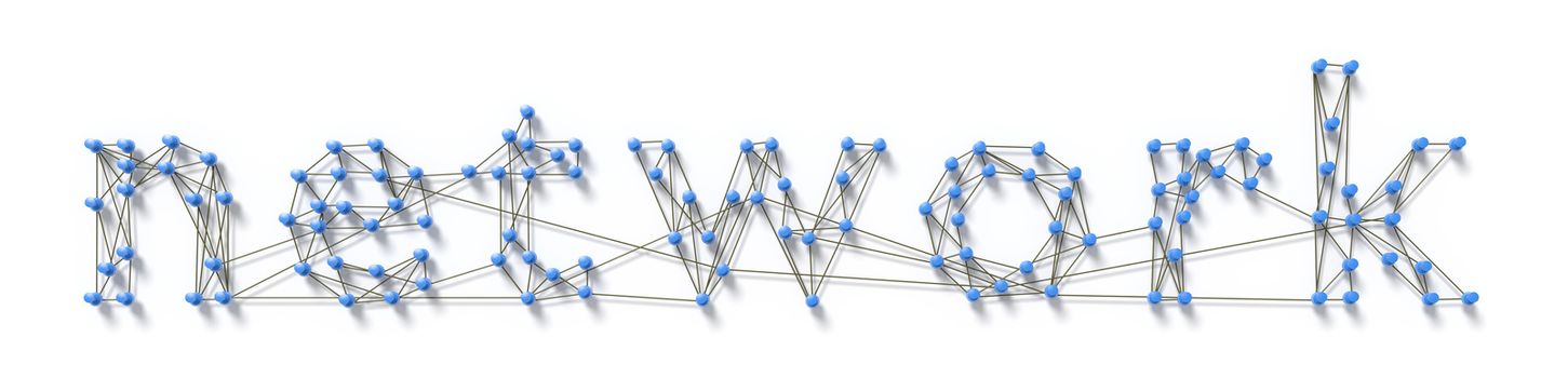 3d rendering of the word network with pins