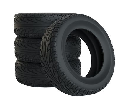 Car tires isolated on white. 3d illustration