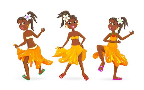 Dancing little African girl. Little girl is dancing on a white background.                                                                   