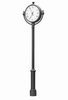 Street clock on a pole isolated over white