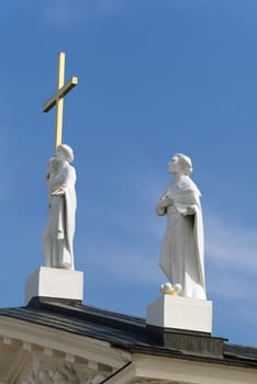 Statues of st. Casimir and st. Helen on the roof of the Vilnius cathedral of St Stanislaus and St Ladislaus