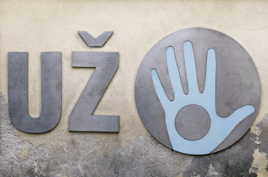 Open hand. symbol of Uzupis, art district in Vilnius, Lithuania