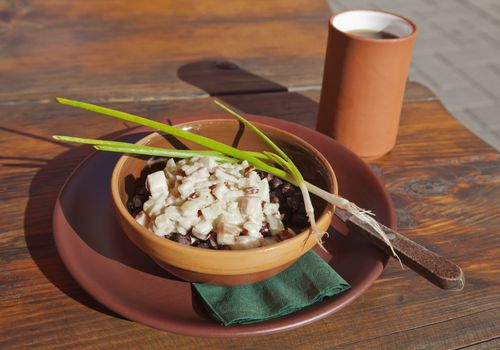Simple national Latvian food in ceramic bowl