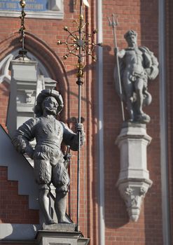 Sculptures on the front of the House of the Blackheads in Riga, Latvia