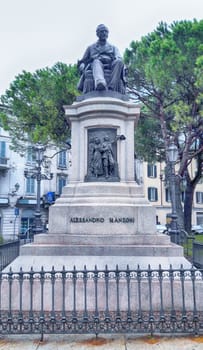 Statue of Alessandro Manzoni, legendary Italian poet and novelist, Lecco, Lombardy, Italy