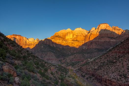 Sunrise over The Towers of the Virgin and The West Temple