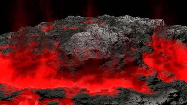 lava field and glossy rocky land, 3d illustaion
