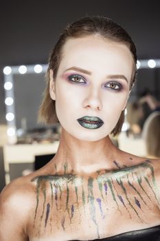 Fashion Green Sexy Lips and Closeup. Open Mouth. Make up concept. Kiss.